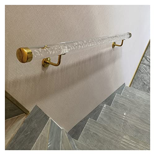 1 verstellbarer Treppenhandlauf aus klarem Acryl – mit eleganten Halterungen in Silber/Gold for den Innen- und Außenbereich(Gold Bracket,280cm(9ft)) von IAGWNNWY