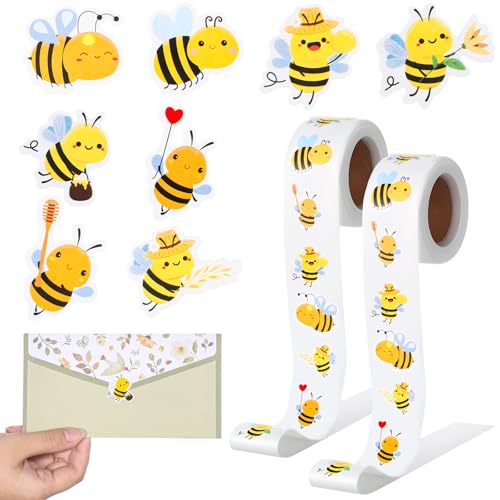 IANFAN 2 Rolle Biene Aufkleber, 1000 Sticke Niedlich Bienen Sticker Biene Belohnungsaufkleber Bee Sticker für Scrapbooking DIY Handwerk von IANFAN