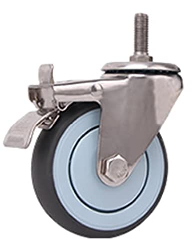 3/4/5 Zoll 304 Edelstahl Lenkrollen mit weicher Gummilauffläche, rostfrei, leise und flach, 1 Stück (Screw brake, 4 inch) von IANHUASH