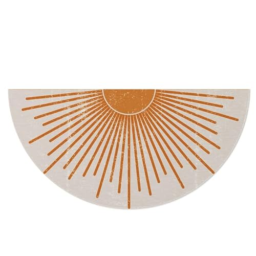 Bodenmatte Orange Boho Sun FUUNY Halbrund Haustür Eingang Langlebiger Bodeneinstiegsteppich Heimdekoration 16"x24" von IAS Shop