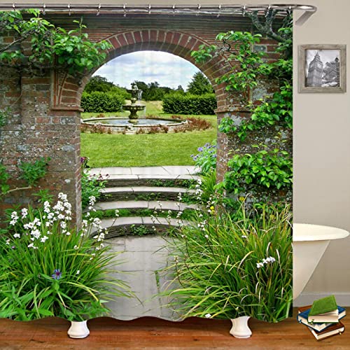 D Bogen Garten Landschaft Duschvorhang Wald Wasserfall Natur Landschaft Wasserdicht Polyester Stoff Bad Vorhang Home Decor von IAS Shop