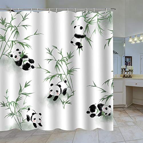 Panda-Duschvorhang für Badezimmer-Sets, Pandabären-Duschvorhang, chinesische frische Cartoon-Tiere, Panda-Bambus von IAS Shop