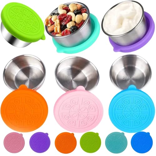 IATAHI Salatdressing Behälter,6pcs 50ml Kleine Edelstahl Gewürzbehälter,Lebensmittelbehälter,Mini Dip Saucenbehälter Dose,Salatdressing Behälter,Wiederverwendbar Mini Dip Sauce Becher,Snack Box von IATAHI