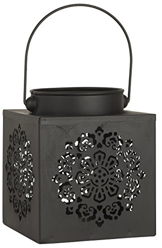 IB Laursen 9050-25 Laterne Eckig Muster gestanzt, Stumpekerze, aus Metall in Schwarz, Masse 14 x 17 x 14 cm, Ideal für Balkon, Terrasse und Garten von IB Laursen