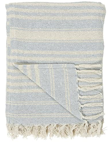 IB Laursen Plaid Creme Hellblau Streifen Baumwolle Decke 130x160 Wolldecke von IB Laursen
