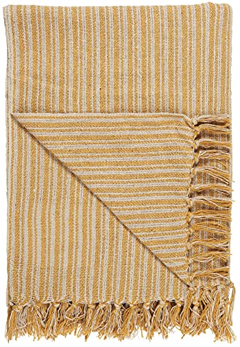 IB Laursen Plaid Gelb/Creme Streifen Muster 130x160 Wolldecke Fransen Decke von IB Laursen
