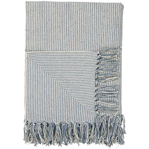 IB Laursen - Plaid - Tagesdecke - Bettüberwurf - Creme/hellblau - gestreift - Baumwolle - 160 x 130 cm von IB Laursen