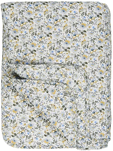 IB Laursen Kuscheldecke Tagesdecke Steppdecke Plaid Quilt Blaue, gelbe und naturfarbige Blumen 180 cm x 130 cm, 100% Baumwolle, Füllung 90% Baumwolle, 10% Polyester von IB Laursen