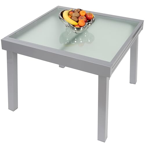 ib style - Diplomat Gartentisch Quadro| Aluminium SILBERMATT | Premium Ausziehtisch 90-180 cm Gartentisch von ib style