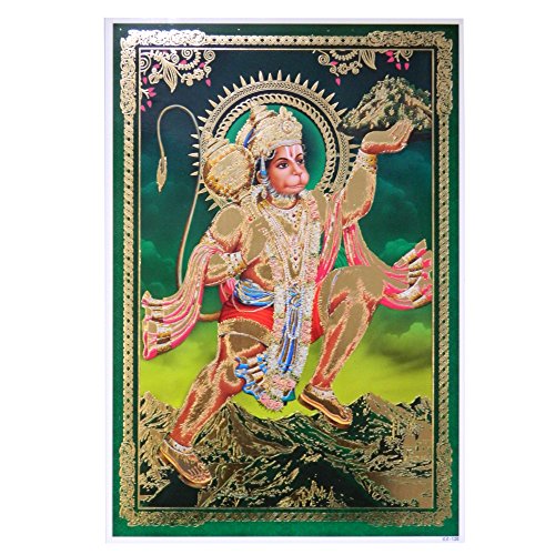 IB Bild Hanuman 33 x 48 cm grün Gottheit Hinduismus Kunstdruck Plakat Poster Gold Religion Spiritualität Dekoration von IB