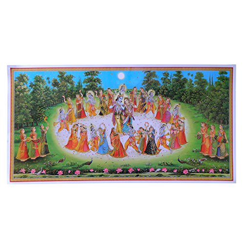 IB Bild Krishna Vrindavan Flötenspiel 100 x 50 cm Kunstdruck Plakat Poster Indien Hinduismus Hochglanz Dekoration von IB