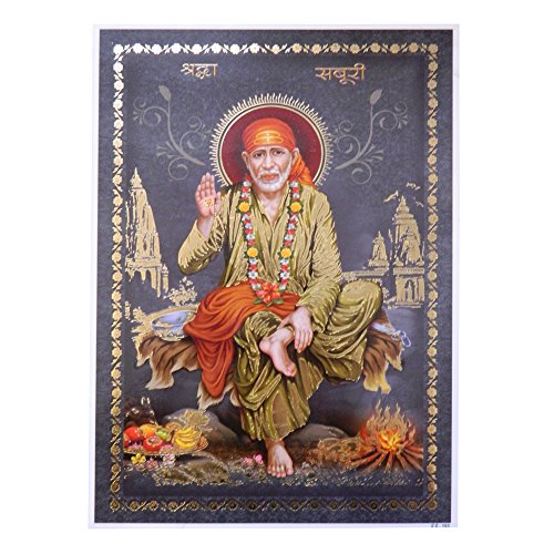 Bild Sai Baba Heiliger Vater 24 x 33 cm Kunstdruck Plakat Poster Gold Indien Hochglanz Dekoration von IB