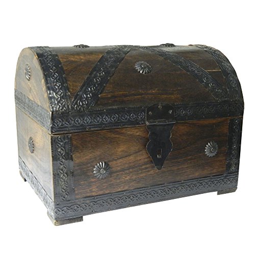 IB Piratenkiste 28 x 21 x 21 cm braun Antiklook Holz Schatztruhe Aufbewahrung Holzbox von IB