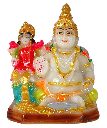 IBA Indianbeautifulart 9.5 cm Lord Lakshmi & Kubera Poly Marmor Statue Detailgetreu Modelliert Idol Fur Auto Armaturenbrett Wohnkultur Geschenk von IBA Indianbeautifulart