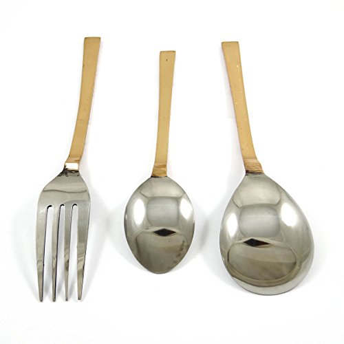 IBA Indianbeautifulart Kupfer Stahl Besteck Set mit 3 Stuck Vorlegeluffel Tabelle Luffel Gabel Indian Servierware Geschirr von IBA Indianbeautifulart