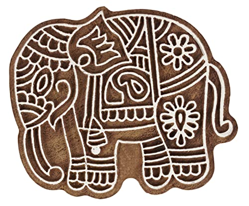 IBA Indianbeautifulart Textildruckblock Indischer Traditioneller Elefantenblock Hand Geschnitzter Holzstempel Holzblock-Druck Textilstempel Fur Stoff- / Keramikblocke von IBA Indianbeautifulart