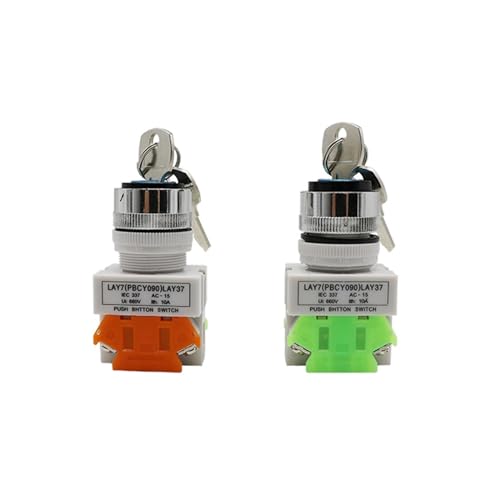 1 Stück LAY7 LAY37-11Y2 22-mm-Knopfauswahl-Rotationssperre-Schlüsselschalter 2 3 Positionen 1NO1NC 2NO mit 2 Tastensperrschaltern(2 Position,2NO) von IBADFPLG