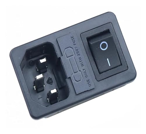 1 Stück mit 10A-Sicherung! Wippschalter mit Sicherung IEC320 C14-Eingangssteckdose, Sicherungsschalteranschluss(1PCS black,4PIN) von IBADFPLG