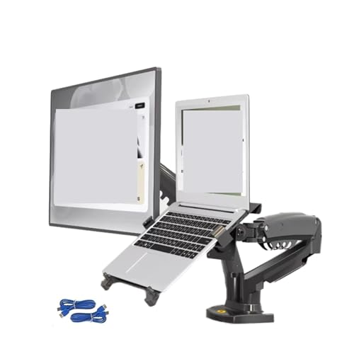IBADFPLG Dual-Monitor-Laptopständer mit USB3.0-Kabel F160-FP Gasfederarm, geeignet for 17-27-Zoll-Monitore + 10-17-Zoll-Laptopständer(Matte Charcoal 2xUSB) von IBADFPLG