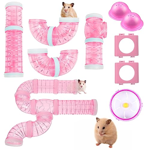 IBEQUEM 2 Hamster Röhren Set, Transparenter DIY Kreative Hamsterkäfig-Zubehör und Hamster Laufrad für Zwerg Hamster Chinchilla Ratte Gerbil Maus (Rosa) von IBEQUEM