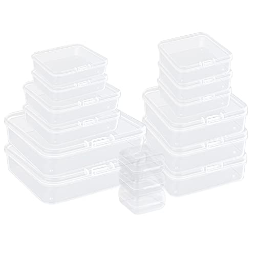 IBEQUEM 15 verschiedene Größen von quadratischen Plastikboxen, Mini-Klarsichtboxen mit Deckel, haltbare Behälter zur Aufbewahrung von Schmuck, Pillen, Schrauben von IBEQUEM