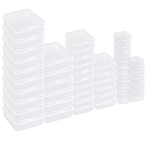 IBEQUEM 48 Stück quadratische Plastikboxen in verschiedenen Größen, Mini-Aufbewahrungsboxen aus klarem Plastik mit Deckel, haltbare Behälter zur Aufbewahrung von Schmuck, Pillen, Schrauben von IBEQUEM
