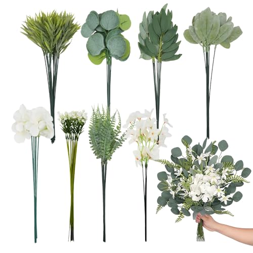 IBEQUEM 80 Stück Kunstblumen & Künstliche Zweige, 78Arten Künstliche Blumen Grün Blätter Dekozweige, KunstBlumen Wie Echt Rose Hortensien Eukalyptus für DIY Kunstblumenstrauss Hochzeit Party Dekor von IBEQUEM