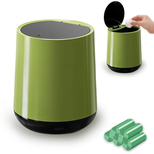 IBEQUEM Mini-Schreibtisch-Mülleimer, Push-On-Küchenabfalleimer mit Deckel mit 5 Rollen Müllbeutel, ultrapraktischer Aufbewahrungsbehälter für Büro und Schlafzimmer von IBEQUEM