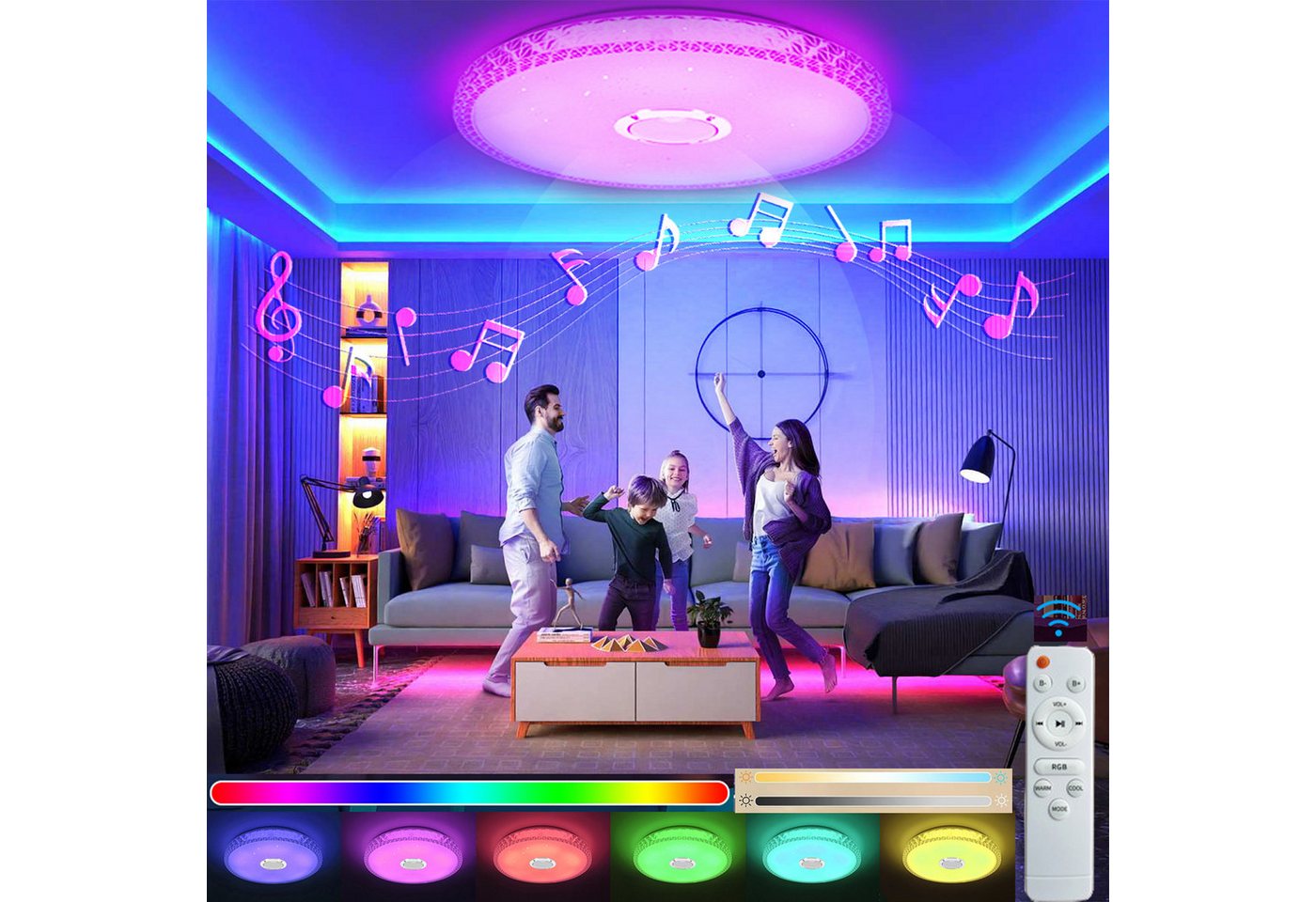IBETTER Deckenleuchte LED Deckenlampe,Deckenlampe mit Bluetooth Lautsprecher,dimmbar, Deckenleuchte wohnzimmer, LED fest integriert, Ø 40cm, Fernbedienung oder APP-Steuerung von IBETTER