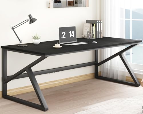 IBF Schreibtisch in rustikaler brauner Farbe mit Einer Länge von 70 Zoll, industrieller großer Doppelschreibtisch aus Metall und Holz für Computer von IBF