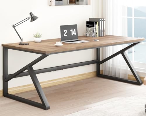 IBF Schreibtisch in rustikaler brauner Farbe mit Einer Länge von 70 Zoll, industrieller großer Doppelschreibtisch aus Metall und Holz für Computer von IBF