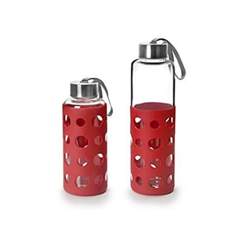 IBILI - Flasche aus Glas Lake, 400 ml, Rot, Borosilikatglas, wiederverwendbar, Schutz gegen Schläge von IBILI