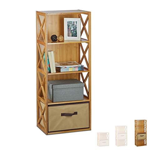 Relaxdays Regal Bambus mit Korb, 4 Ablagen, Holz Standregal, Badregal, Faltbox, HxBxT: 105 x 42 x 29 cm, natur braun von Relaxdays