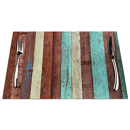 Gestreifte Tischsets Set von 4, Vintage Plank Holz Streifen Bunte Tischsets Hitzebeständig für Esstisch Rutschfest 45,7 x 30,5 cm von IBILIU
