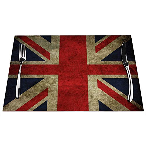 Tischsets mit UK-Flagge, 4er-Set, Vintage-Stil, Union Jack-Flagge, britische Flagge, Platzsets, hitzebeständig, für Esstisch, rutschfest, 45,7 x 30,5 cm von IBILIU