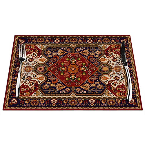 Türkische Tischsets 4er Set, Orientalischer türkischer Teppich Kunst Muster Platzsets Hitzebeständig für Esstisch rutschfest 45,7 x 30,5 cm von IBILIU