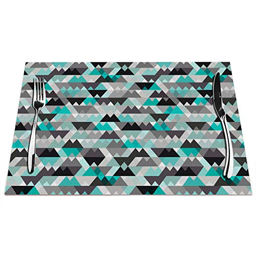 Zig Zag Platzsets Set von 4, grau türkis Dreiecke Zig Zag grau schwarz Tischsets hitzebeständig für Esstisch rutschfest 45,7 x 30,5 cm von IBILIU