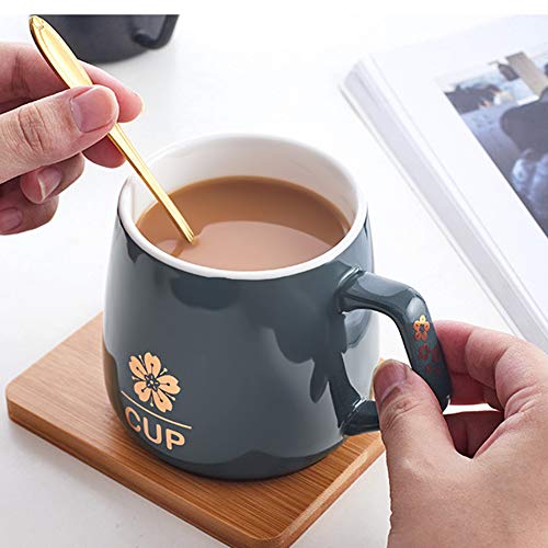 Tasse Porzellan Kirschblüten Kaffeetassen Trinkbecher mit Deckel Löffel Teetasse Kaffee Tee Kakao Kaffeebecher Hochzeit Verlobung Geschenk Büro Hause Cappuccinotassen Liebespaar Freund Wassertasse von IBLUELOVER