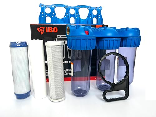 IBO Wasserfilter Vorfilter 3-Stufen 1 Zoll 8 bar | 3 Wasserfilterpatronen | Sedimentfilter | für Hauswasser | Brunnenwasser Wasserversorgung | Durchflussmenge 4000 l/h von IBO