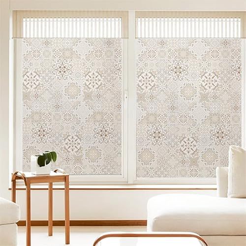 Fensterfolie Blickdicht Sichtschutzfolie Fensterfolie, Sichtschutz, beige, braun, Mandala-Sichtschutzfolie für Glasfenster, selbstklebend, statisch haftend, mattierte Fensterfolie, Fenster-Sichtschut von IBOWZ