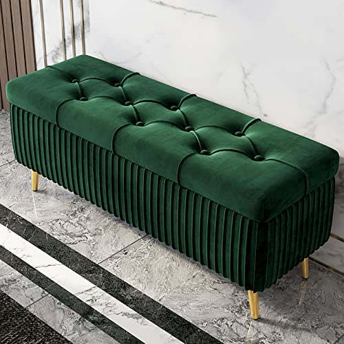 IBOWZ Sitzhocker mit Stauraum, Moderner Ottoman mit Stauraum aus Samt und goldenen Metallbeinen, gepolsterte Schlafzimmerbank für das Fußende des Bettes, Button-T IBOWZ Sitzhocker mit Stauraum, Moderner Ottoman mit Stauraum aus Samt und goldenen Metallbeinen, gepolsterte Schlafzimmerbank für das Fußende des Bettes, Button-T von IBOWZ