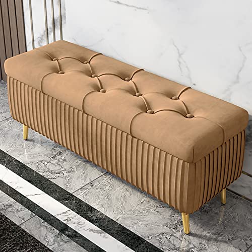 IBOWZ Sitzhocker mit Stauraum, Moderner Ottoman mit Stauraum aus Samt und goldenen Metallbeinen, gepolsterte Schlafzimmerbank für das Fußende des Bettes, Button-T IBOWZ Sitzhocker mit Stauraum, Moderner Ottoman mit Stauraum aus Samt und goldenen Metallbeinen, gepolsterte Schlafzimmerbank für das Fußende des Bettes, Button-T von IBOWZ