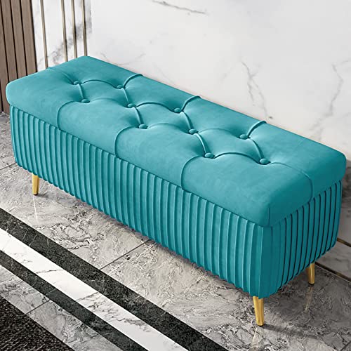IBOWZ Sitzhocker mit Stauraum, Moderner Ottoman mit Stauraum aus Samt und goldenen Metallbeinen, gepolsterte Schlafzimmerbank für das Fußende des Bettes, Button-T von IBOWZ