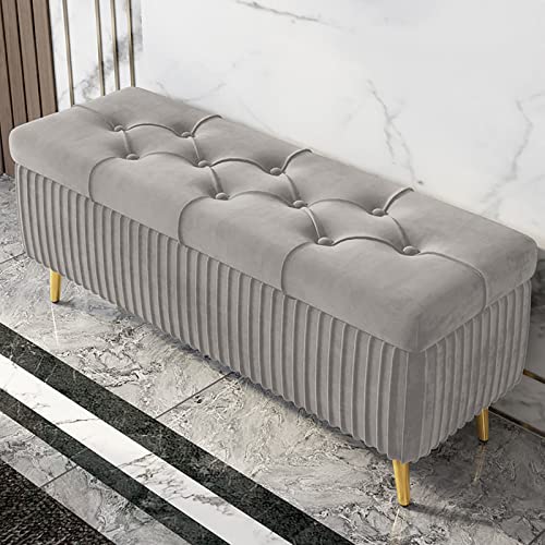 IBOWZ Sitzhocker mit Stauraum, Moderner Ottoman mit Stauraum aus Samt und goldenen Metallbeinen, gepolsterte Schlafzimmerbank für das Fußende des Bettes, Button-T IBOWZ Sitzhocker mit Stauraum, Moderner Ottoman mit Stauraum aus Samt und goldenen Metallbeinen, gepolsterte Schlafzimmerbank für das Fußende des Bettes, Button-T von IBOWZ