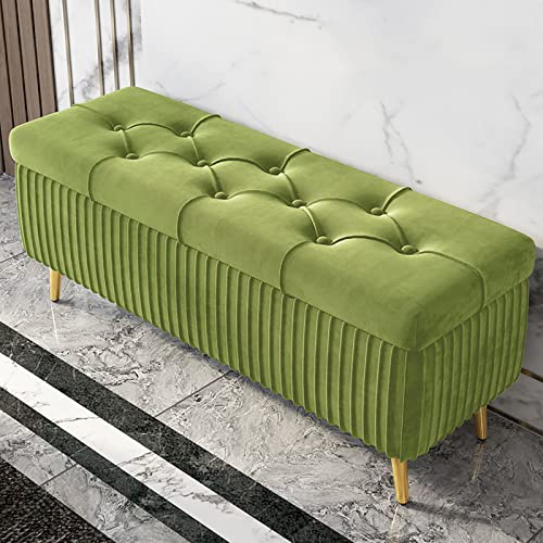 IBOWZ Sitzhocker mit Stauraum, Moderner Ottoman mit Stauraum aus Samt und goldenen Metallbeinen, gepolsterte Schlafzimmerbank für das Fußende des Bettes, Button-T von IBOWZ