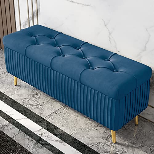 IBOWZ Sitzhocker mit Stauraum, Moderner Ottoman mit Stauraum aus Samt und goldenen Metallbeinen, gepolsterte Schlafzimmerbank für das Fußende des Bettes, Button-T IBOWZ Sitzhocker mit Stauraum, Moderner Ottoman mit Stauraum aus Samt und goldenen Metallbeinen, gepolsterte Schlafzimmerbank für das Fußende des Bettes, Button-T von IBOWZ