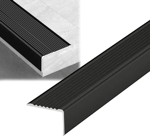 IBOWZ kantenschutz selbstklebend Treppenkantenverkleidung Außentreppenkanten-Treppenprofil, rutschfeste Treppenkantenstufen, wasserdichter Aluminiumwinkel, Eckschutzprofil-Schwarz von IBOWZ