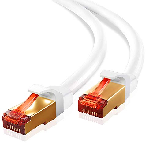 10m - CAT.7 Ethernet Gigabit Lan Netzwerkkabel (RJ45) | 10Gbps 600Mhz (10/100/1000Mbit/s) | Patchkabel | STP | kompatibel zu CAT.5 / CAT.5e / CAT.6 | Switch/Router/Modem/Patchpannel/Access Point/Patchfelder | IBRA Runde Weiß von IBRA