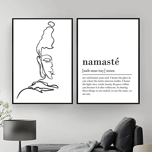 IBUKHSDGYIFH Namaste Definition Print Zen Yoga Wandkunst Leinwand Malerei Schwarz-Weiß-Bild Buddha Half Face Minimalist Poster Wall Decor Unframed-50x70cmx2 von IBUKHSDGYIFH