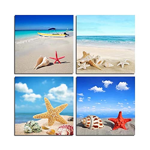 IBUKHSDGYIFH Wandkunst Leinwand Poster Drucken Sand Strand Meer Blauer Himmel Muschel Muschel Schnecke Malerei auf Leinwand Bild Büro Wohnkultur Ungerahmt-40x40cmx4 IBUKHSDGYIFH Wandkunst Leinwand Poster Drucken Sand Strand Meer Blauer Himmel Muschel Muschel Schnecke Malerei auf Leinwand Bild Büro Wohnkultur Ungerahmt-40x40cmx4 von IBUKHSDGYIFH